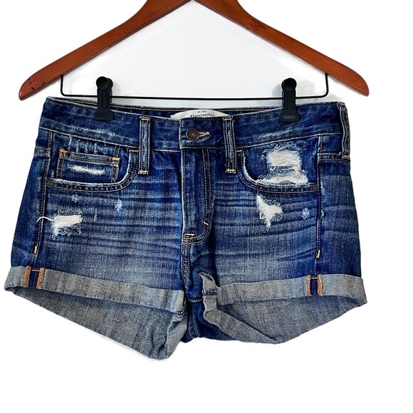 Abercrombie & Fitch Distressed Denim Shorts Rolled Hem Size 2/26 - Picture 1 of 7